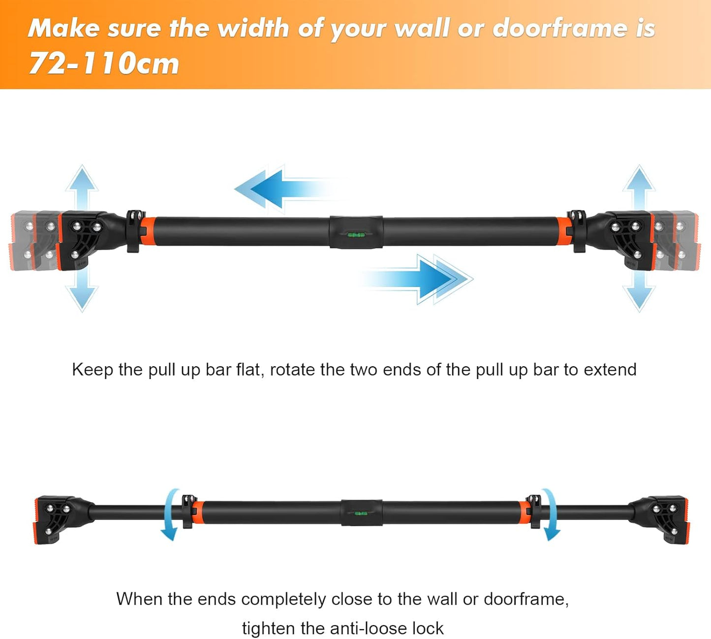 Klimmzugstange Für Türrahmen Ohne Schrauben Mit Innovativer Gewindesperre Für Sicheren Halt – 72-110Cm Pull up Bar Mit Tragfähigkeit Für Bis Zu 200 Kg Für Oberkörper Workout Heimtraining